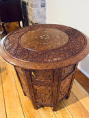 Indian Brass-Inlaid Decorative End Table