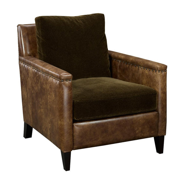 Brentwood Classics Balthazar Stationary Fabric and Leather Accent Chair Balthazar L228-20 Accent Chair - Nevada Bitter Chocolate/Caribe Branch IMAGE 1