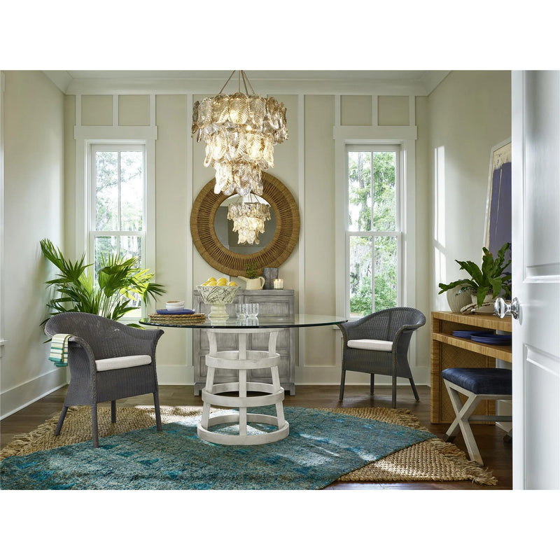 Universal Furniture Round Escape-Coastal Living Home Collection Dining Table with Glass Top and Pedestal Base 833656-BASE/833656B-TAB IMAGE 2