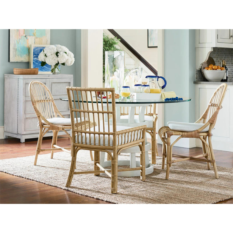 Universal Furniture Round Escape-Coastal Living Home Collection Dining Table with Glass Top and Pedestal Base 833656-BASE/833656B-TAB IMAGE 3