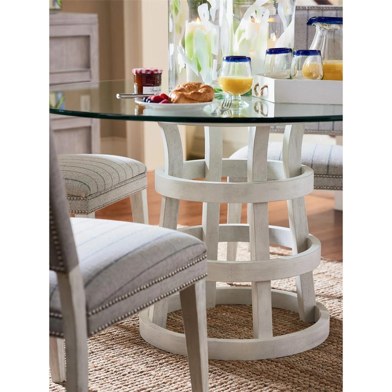 Universal Furniture Round Escape-Coastal Living Home Collection Dining Table with Glass Top and Pedestal Base 833656-BASE/833656B-TAB IMAGE 6